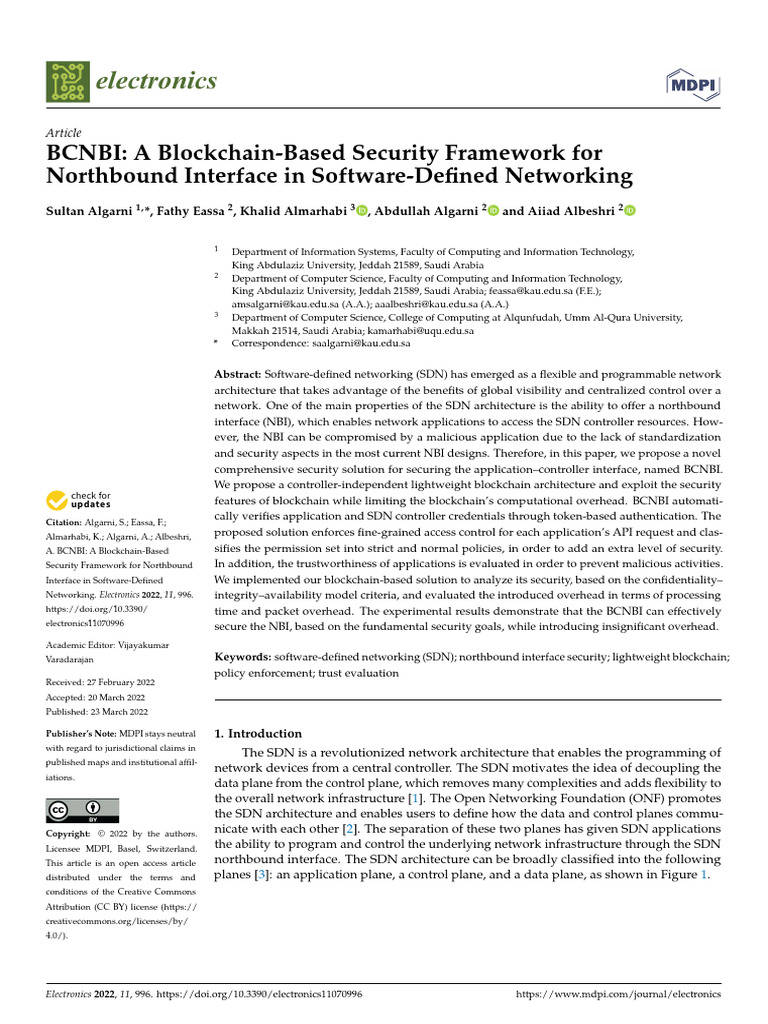 Electronics 11 00996 v2 | PDF | Computer Network | Computer Security