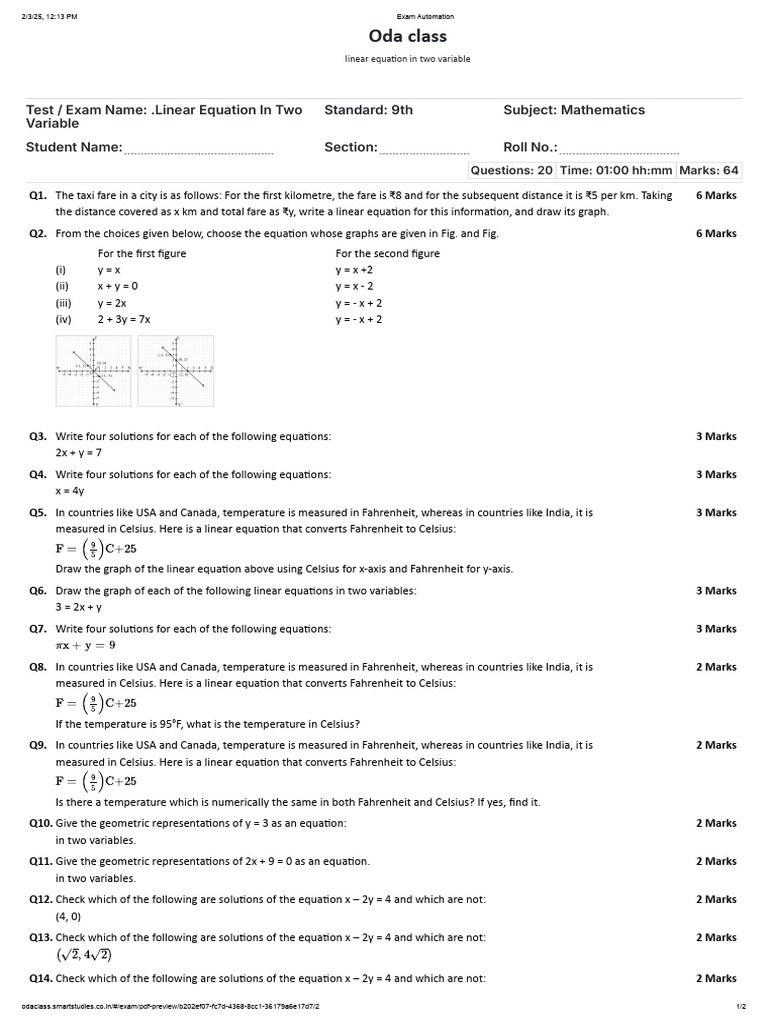 Linear Equation In Two Variable Pdf Fahrenheit Temperature