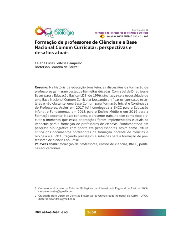Formação de Professores de Ciências e BNCC | PDF | Pedagogia | Science