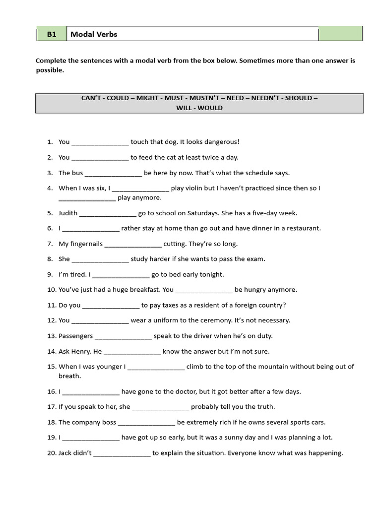 B1 Modal Verbs Exercise with Answers | PDF