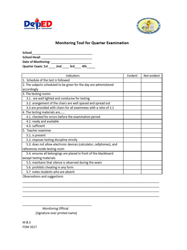Monitoring Tool for Quarterly Exams | PDF