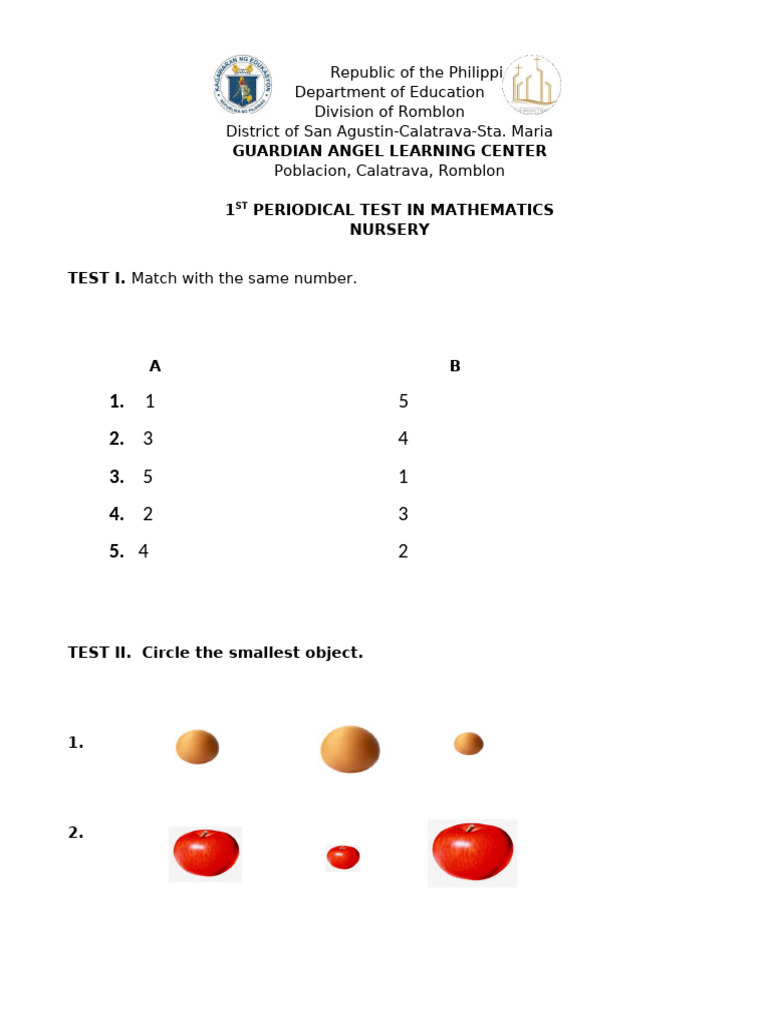 Nursery Mathematics Periodical Test | PDF