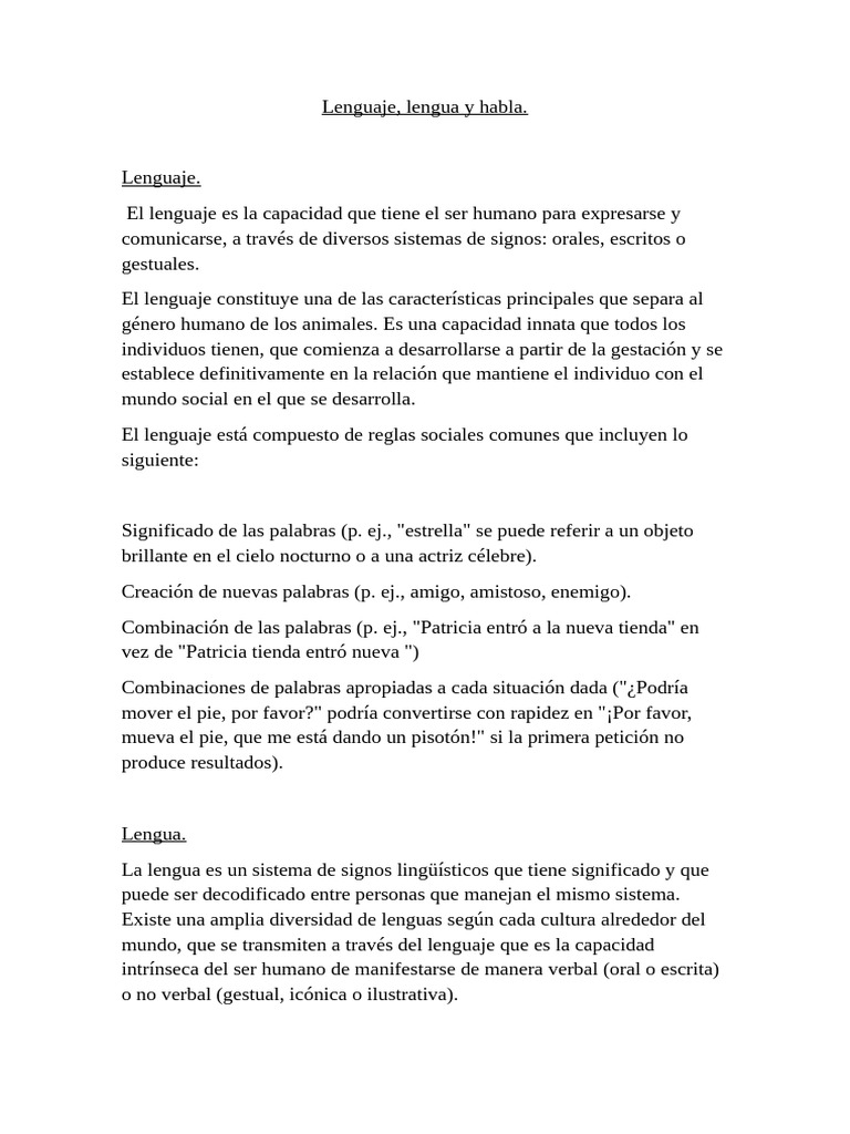 Lenguaje, lengua y habla en comunicación | PDF | Habla | Lingüística