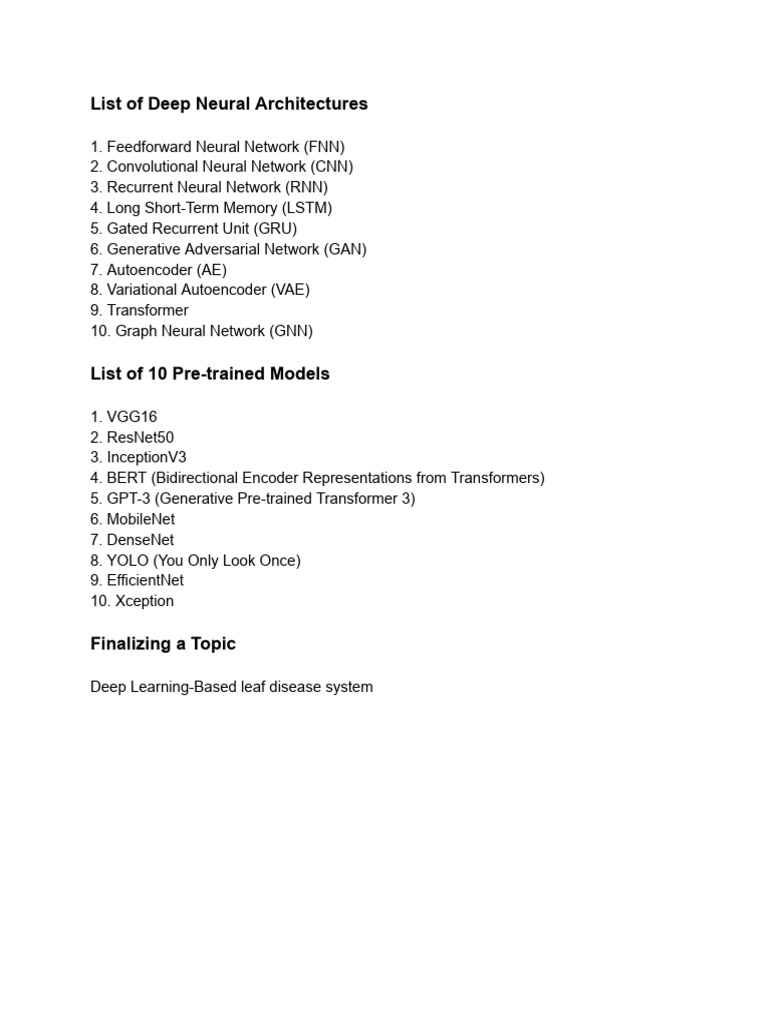 Deep Neural Architectures & Models List | PDF