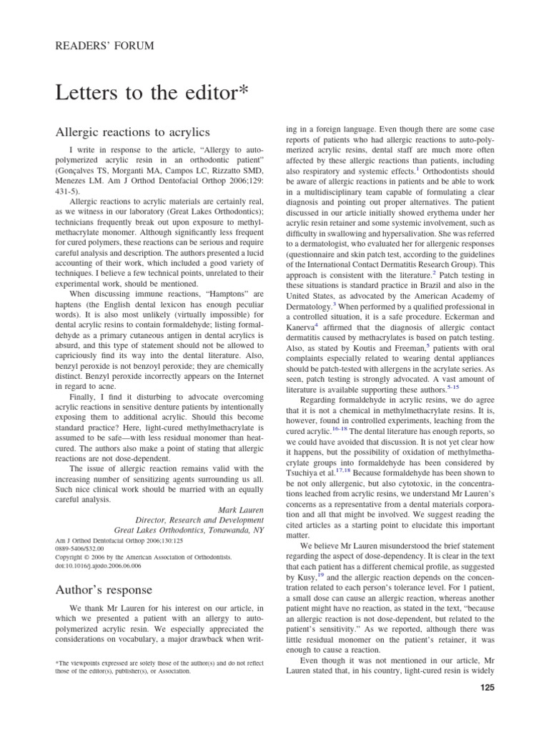 Dental Acrylic Allergy Insights | PDF | Allergy | Poly(Methyl Methacrylate)