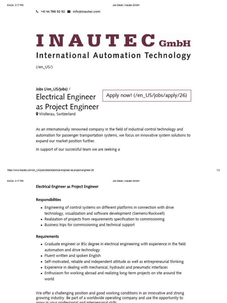 Job Detail - Inautec GMBH | PDF | Business | Engineering