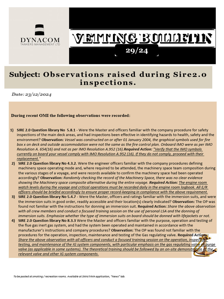 SIRE 2.0 Inspection Observations Summary | PDF