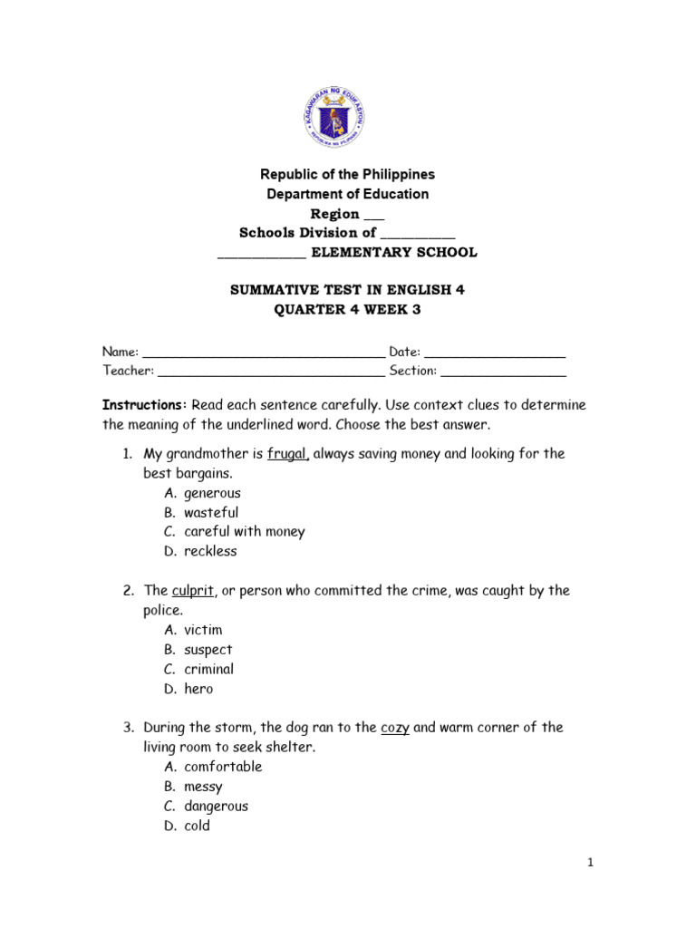 Summative Test: English 4 Week 3 | PDF | Linguistic Morphology ...