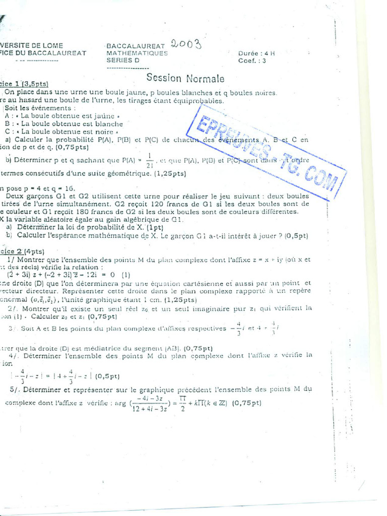 Bac D Math 2003 | PDF