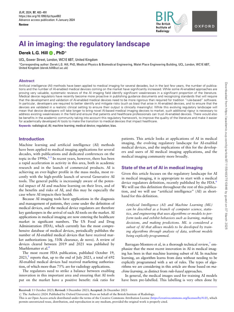 AI in Imaging: The Regulatory Landscape | PDF | Artificial Intelligence ...