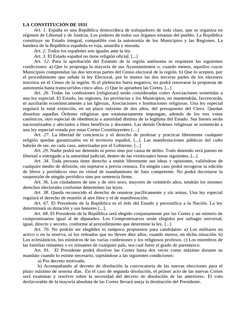 La Constitución de 1931 | PDF | Gobierno