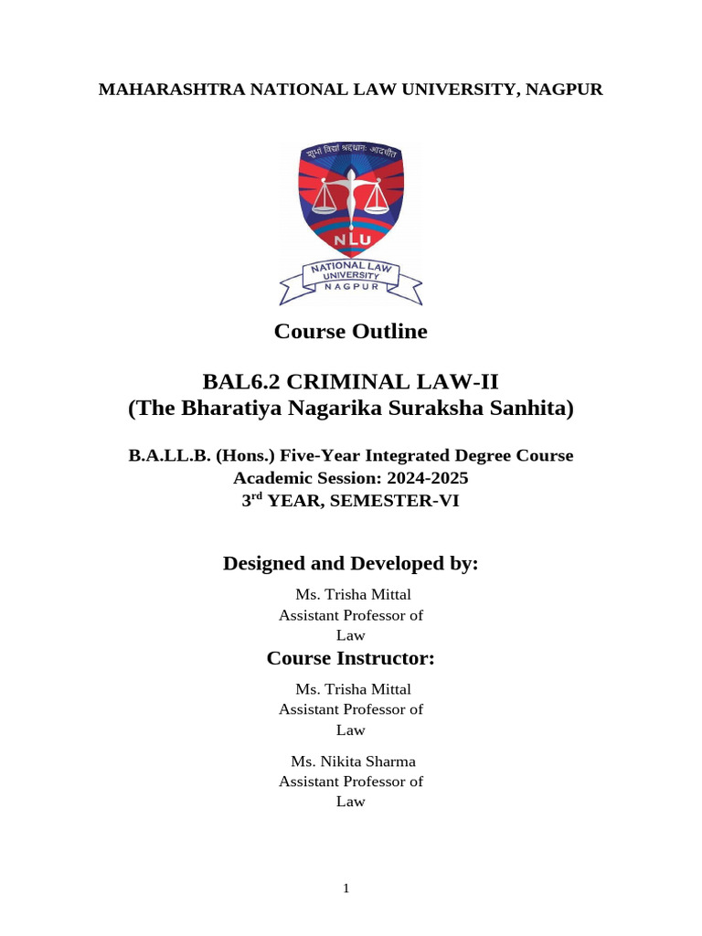 Criminal Law II Course Outline 2024-25 | PDF | Bail | Criminal ...