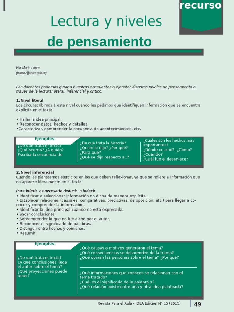 Niveles de lectura y pensamiento crítico | PDF | Pensamiento | Cognición