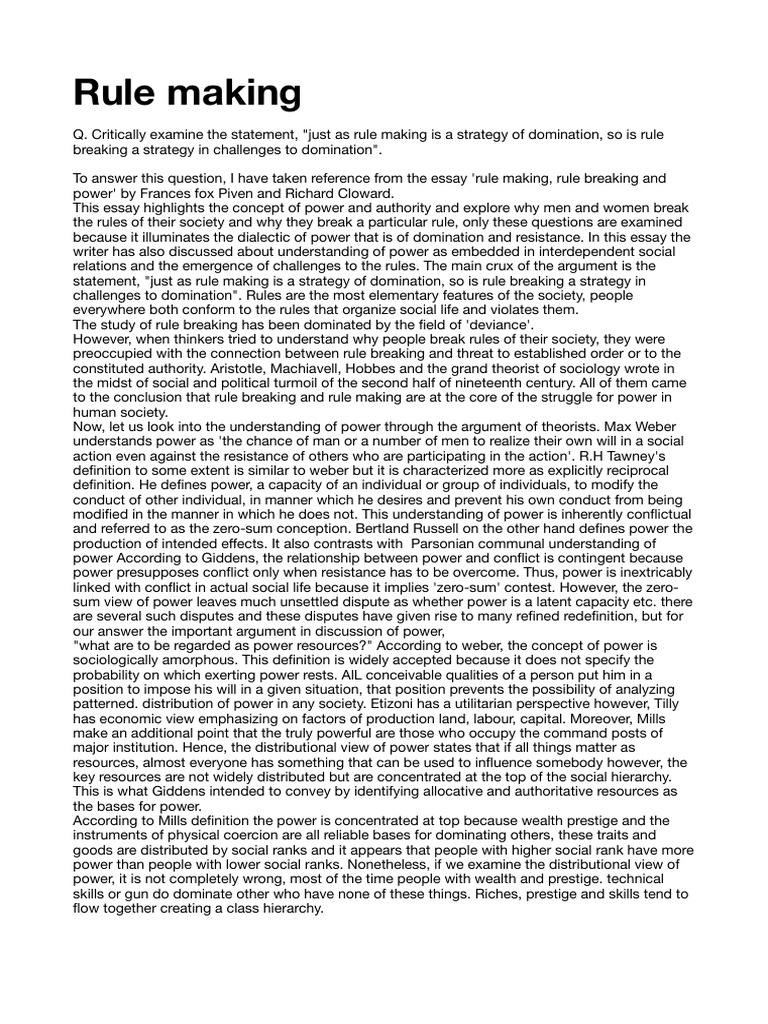 Power Dynamics in Rule Making and Breaking | PDF | Sociology | Liberal ...