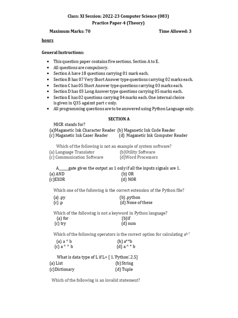 Set 4 - QP | PDF | Computer Programming | Computing