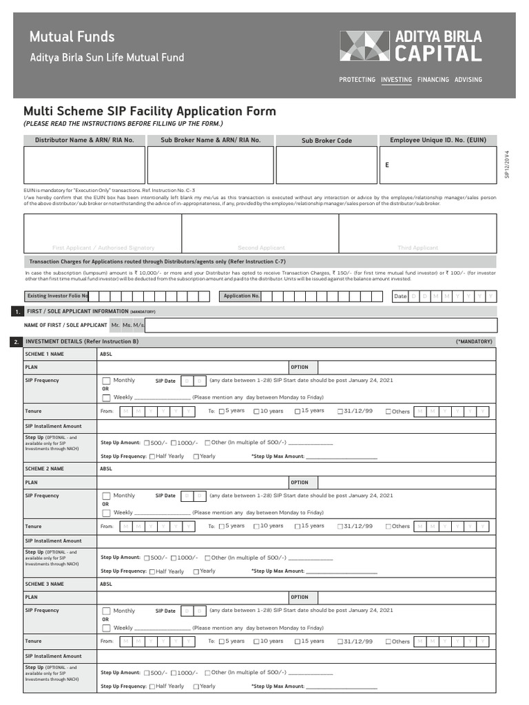 Multi-Scheme SIP Application Form | PDF | Banks | Financial Services