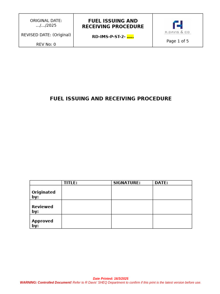 Fuel Issuing and Receiving Protocol | PDF | Personal Protective ...