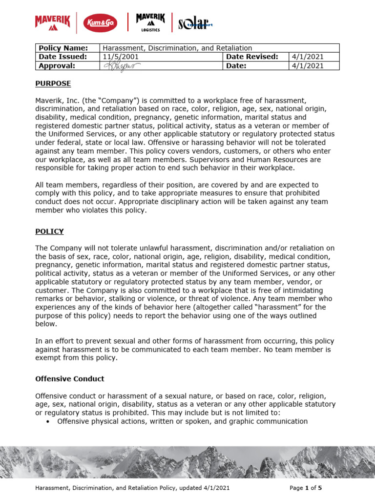 Harassment Discrimination and Retaliation Policy 4.1.21 | PDF | Sexual ...