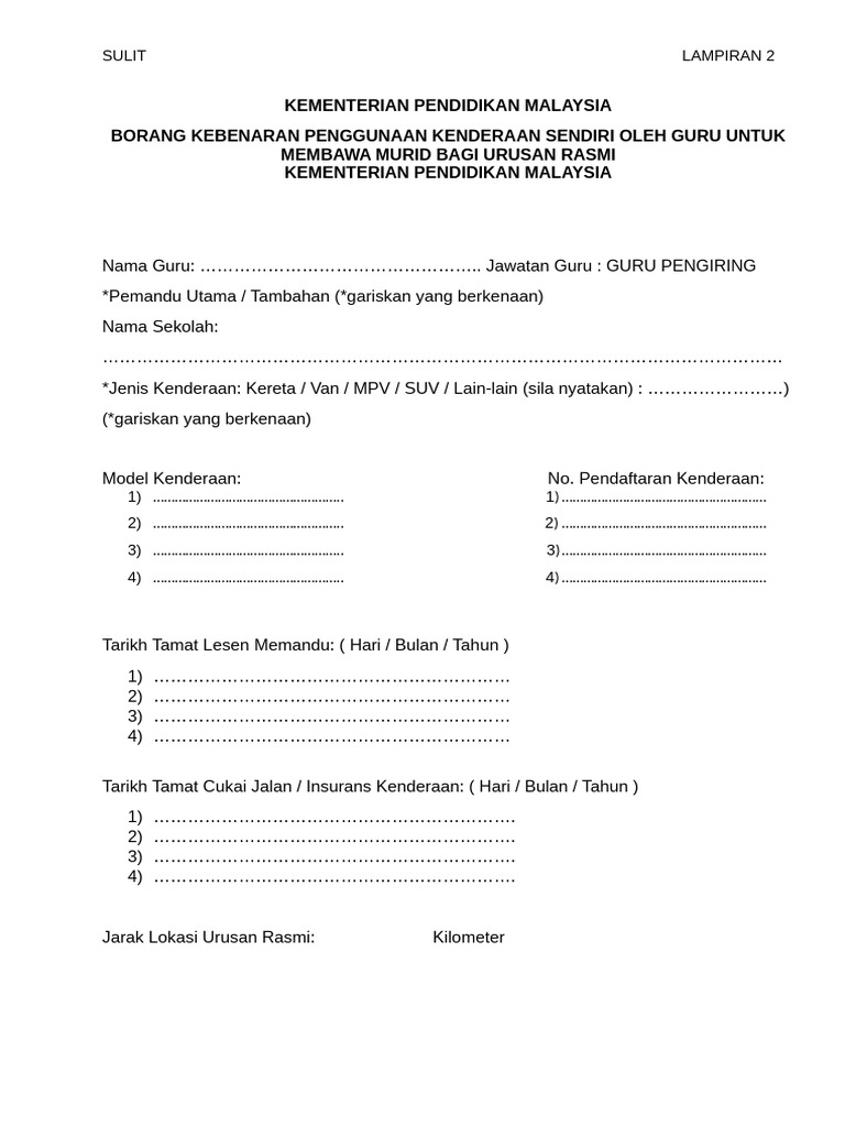 Borang Kebenaran Bawa Murid Guna Kenderaan Sendiri | PDF