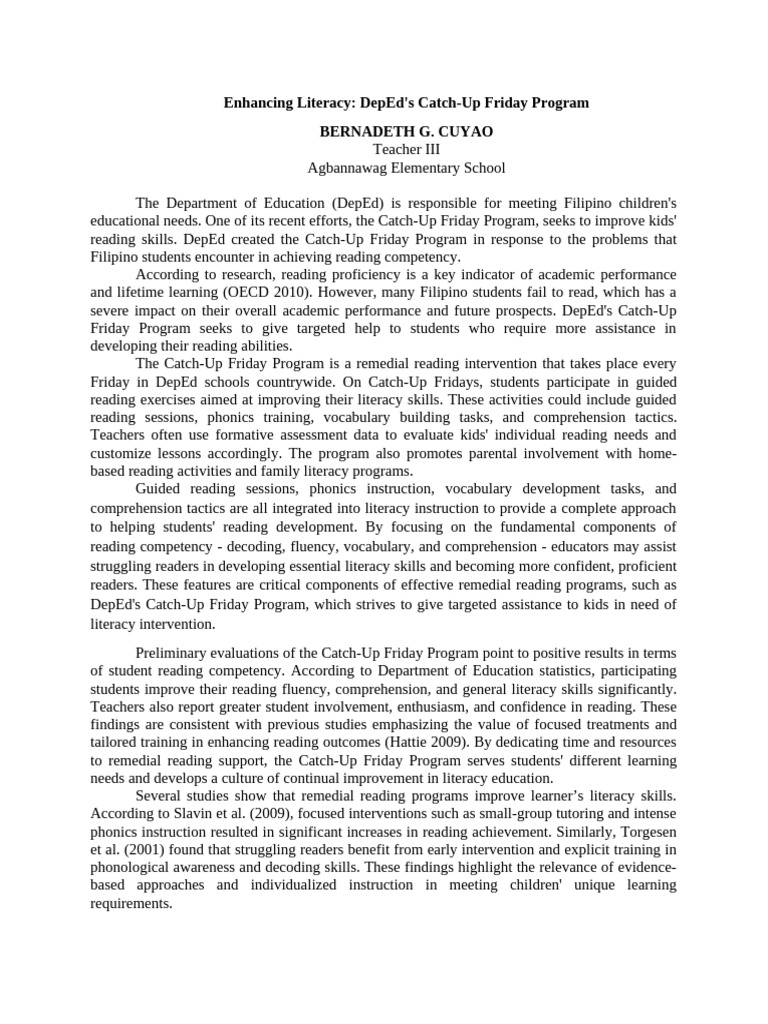 DepEd's Catch-Up Friday Literacy Program | PDF | Phonics | Literacy
