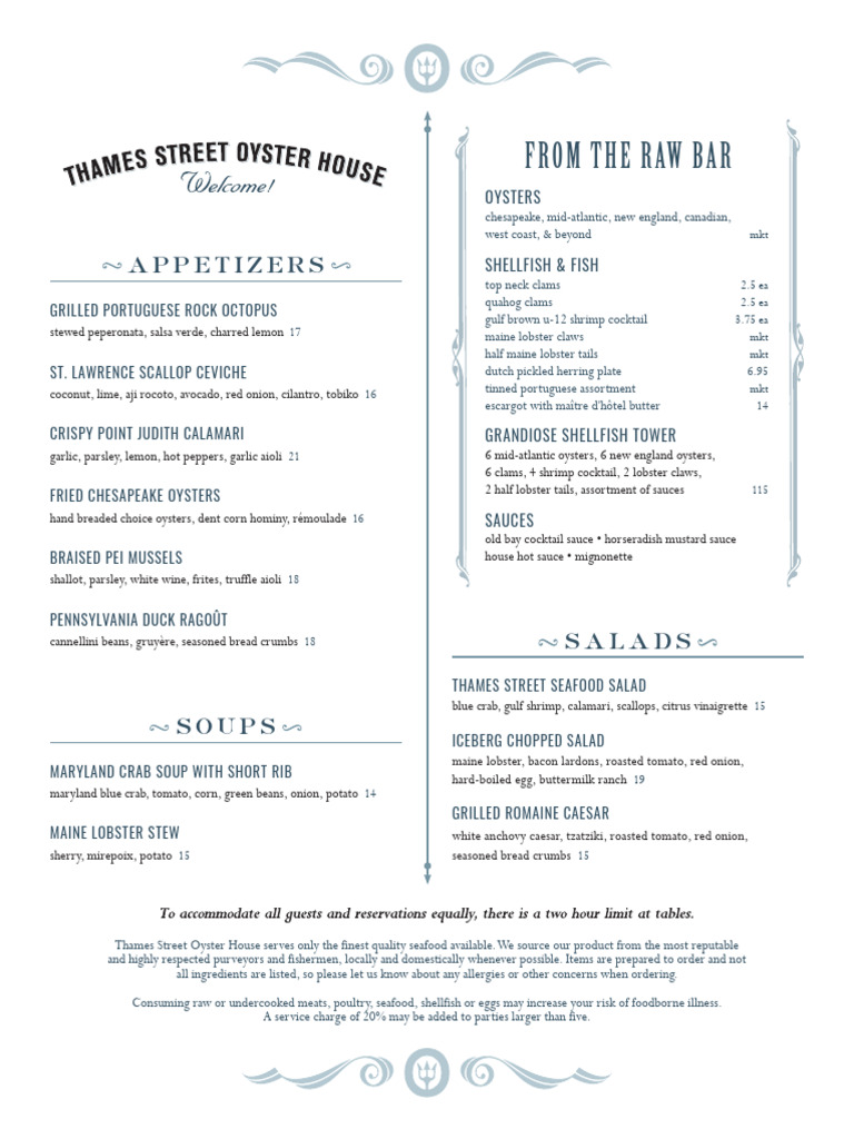 Thames Street Oyster House Menu | PDF | Shellfish | Champagne