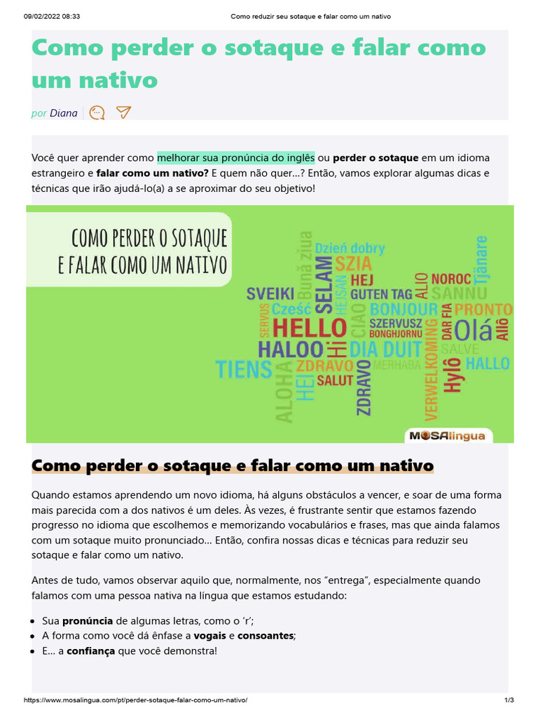 Dicas para Perder o Sotaque em Idiomas | PDF | Linguagem natural ...