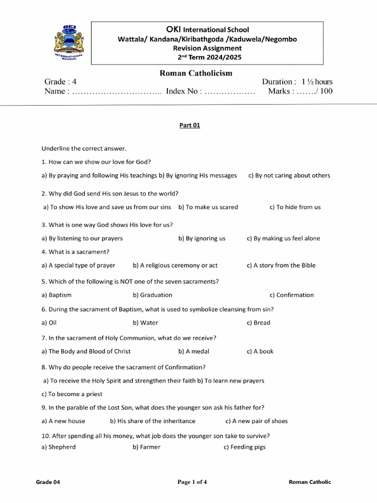 RC Revision Paper 2nd Term (Grade 04) | PDF