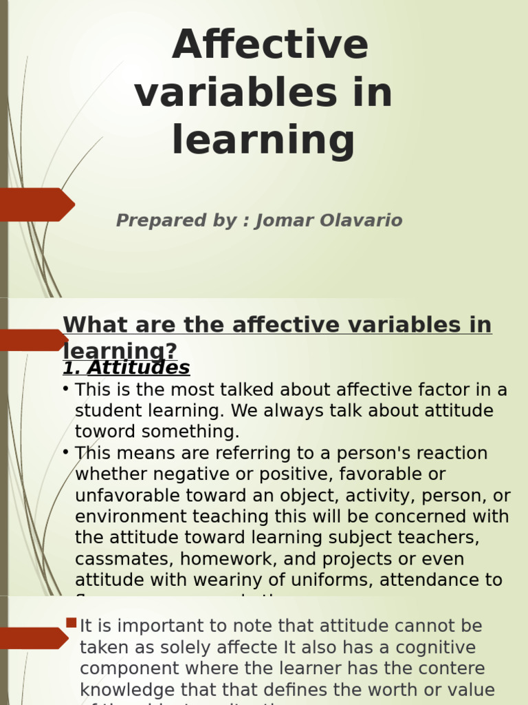 Affective Variables in Learning Explained | PDF | Attitude (Psychology ...