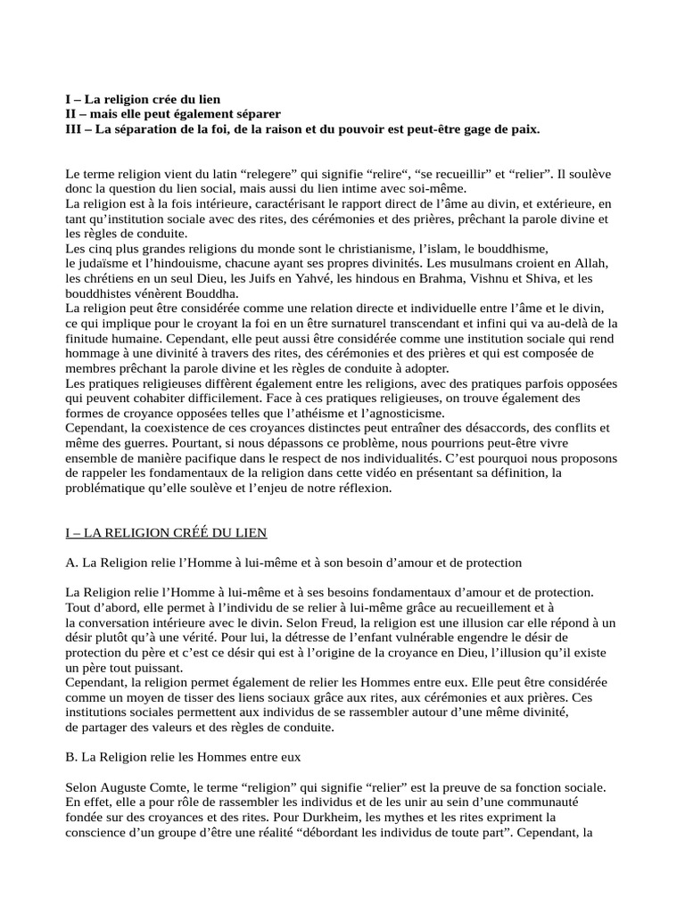 Religion : Lien social et séparation | PDF | Dieu | Laïcité