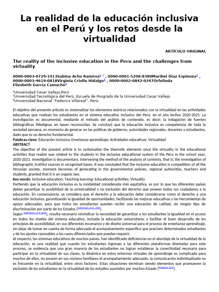 Retos de la educación inclusiva en Perú | PDF | Enseñando | Maestros