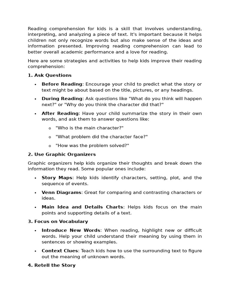 Reading Comprehension For Kids Is A Skill That Involves Understanding ...