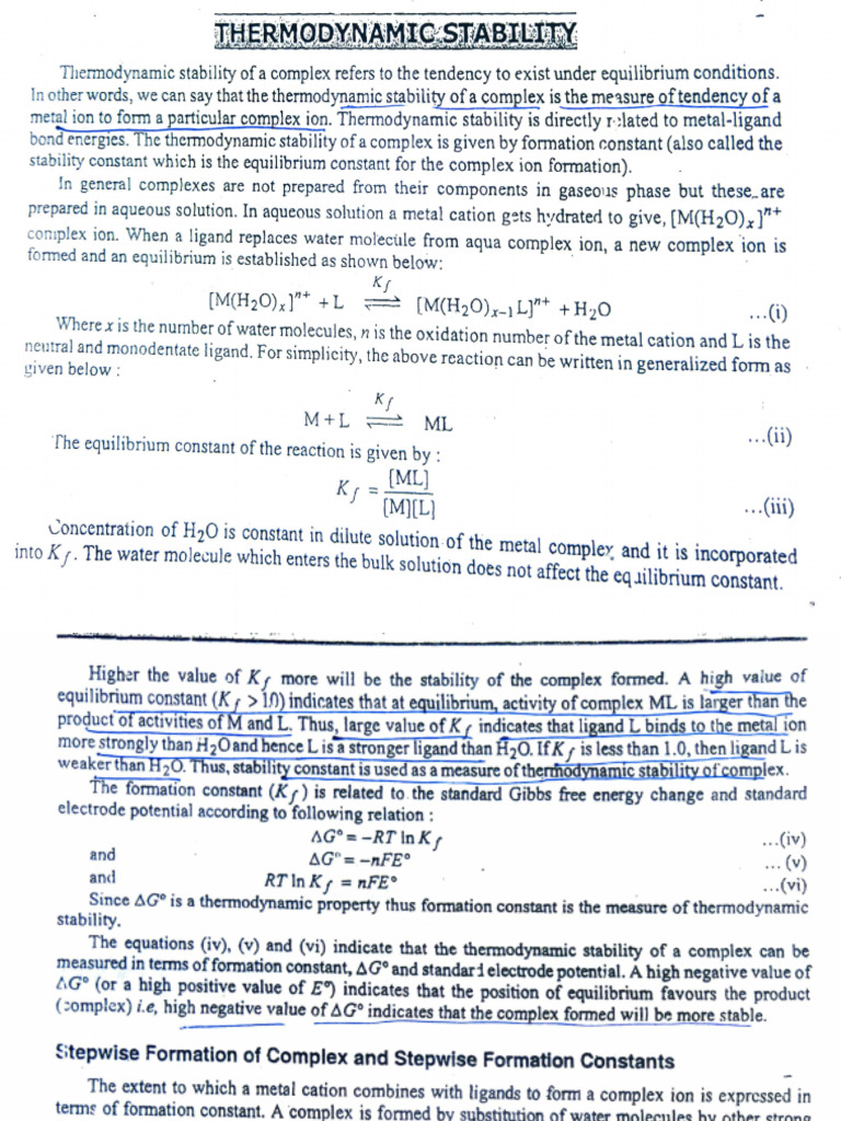 Thermodynamic Stability of Metal Complexes | PDF | Coordination Complex ...