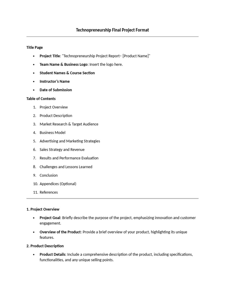 Technopreneurship Final Project Format | PDF | Target Audience ...