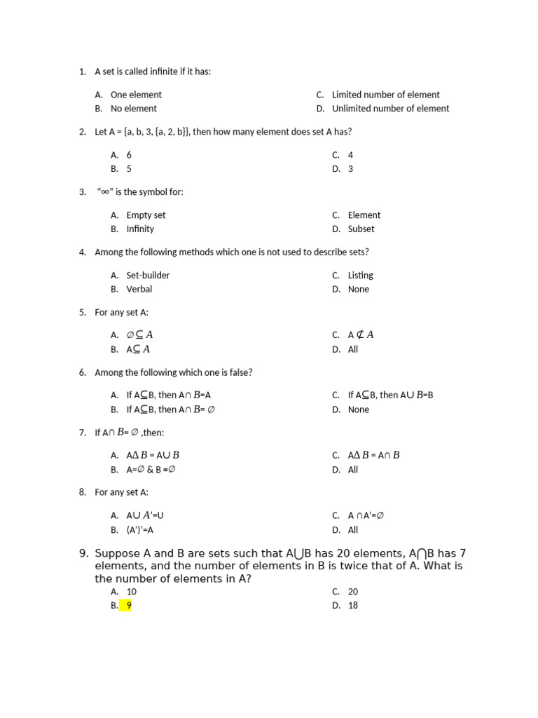 A Set Is Called Infinite If It Has | PDF | Empty Set | Numbers