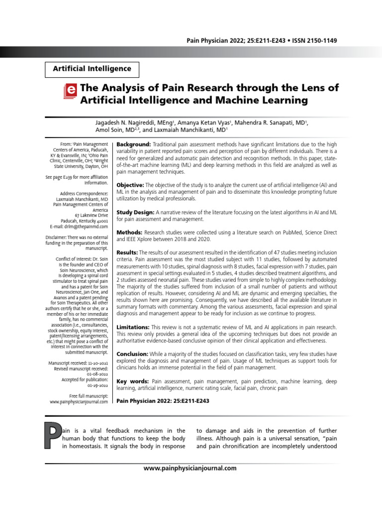 AI and ML in Pain Assessment Review | PDF | Machine Learning ...