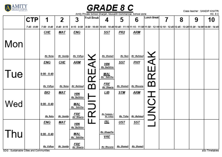 Grade 8C Class Schedule Overview | PDF