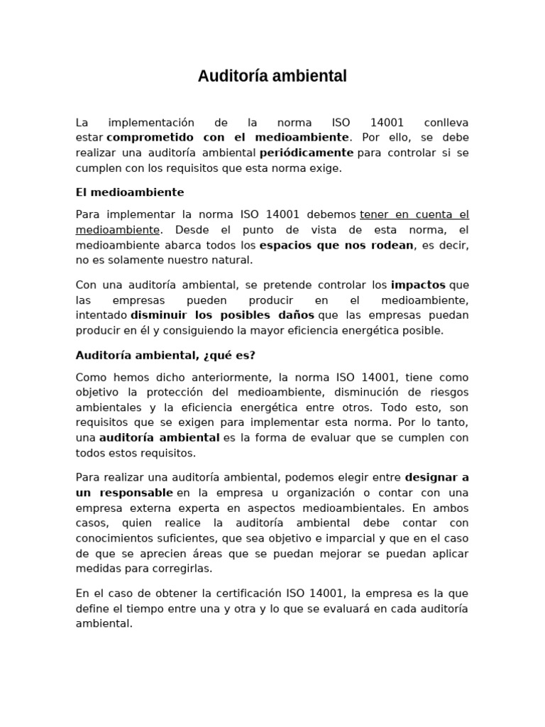 Auditoría Ambiental y ISO 14001 | PDF | Auditoría | Entorno natural
