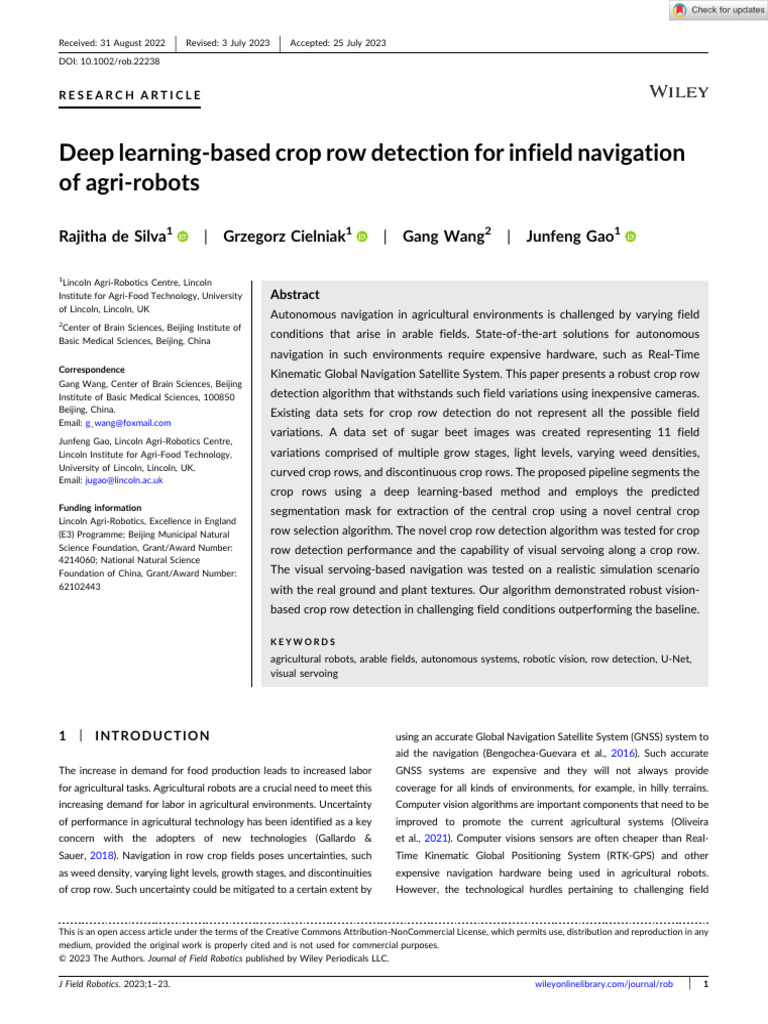 Deep Learning for Crop Row Detection | PDF | Image Segmentation ...
