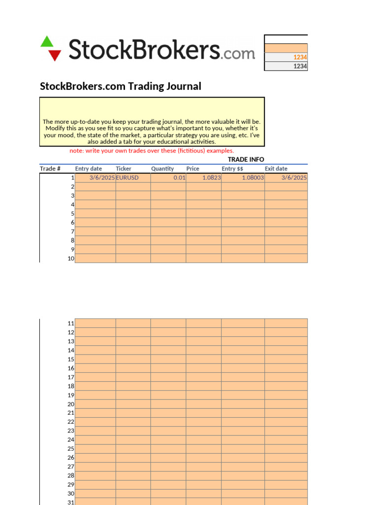 StockBrokers.com Trading Journal Template | PDF | Business