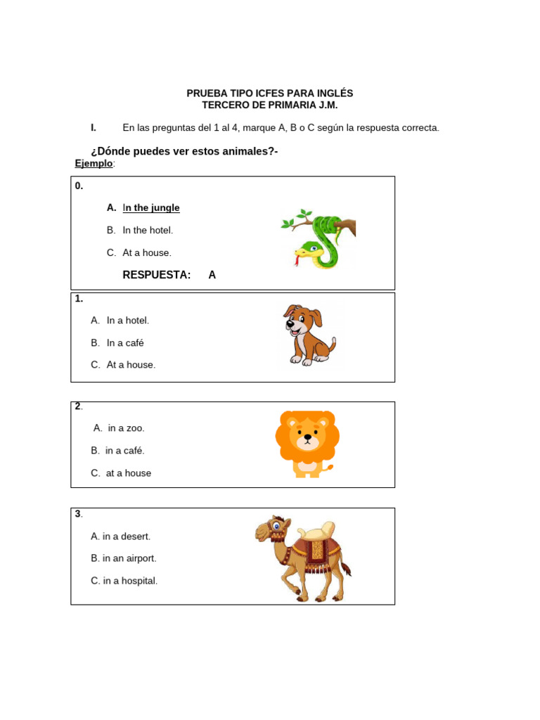 Evaluacion Tipo Icfes Ingles 3º Iiip | PDF