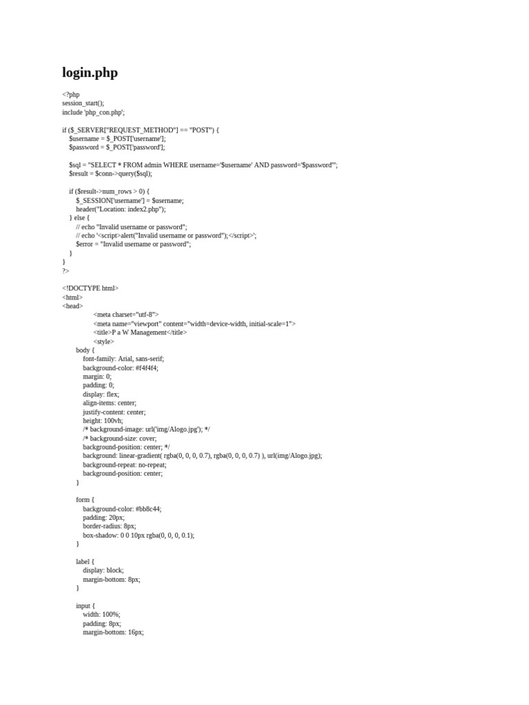 PHP Login and Registration System | PDF | Sql | Information Retrieval