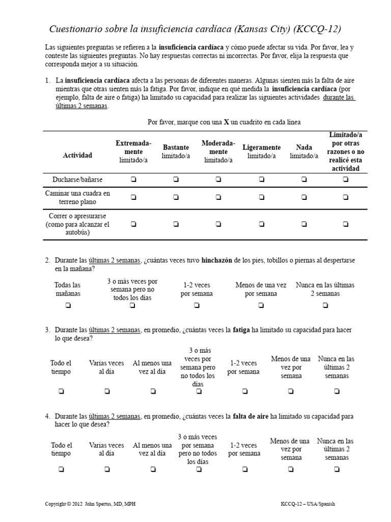 Cuestionario KCCQ-12 sobre Insuficiencia Cardíaca | PDF
