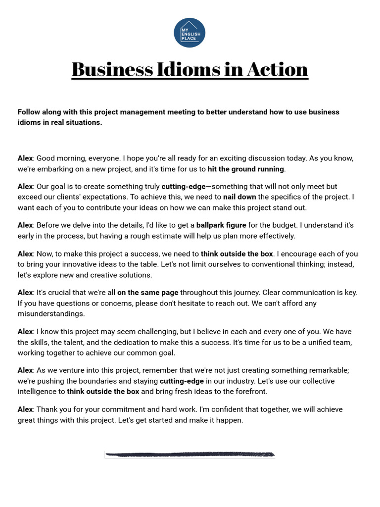 Business Idioms for Project Success | PDF | Cognition