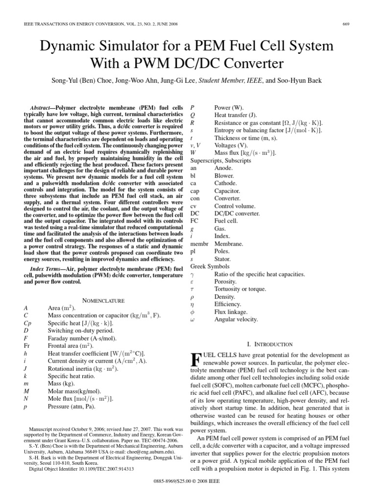 Dynamic PEM Fuel Cell Simulator | PDF | Fuel Cell | Direct Current