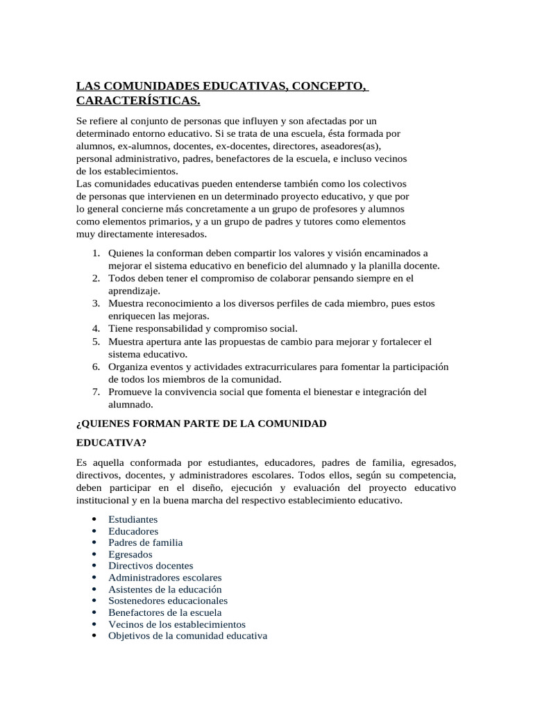 Características de la Comunidad Educativa | PDF | Maestros | Comunidad