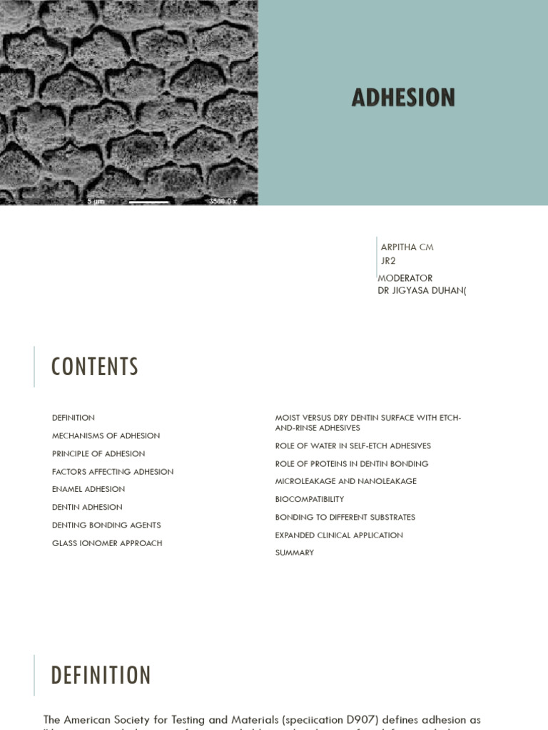 Adherent vs Adhesive in Dentistry | PDF | Adhesion | Materials Science