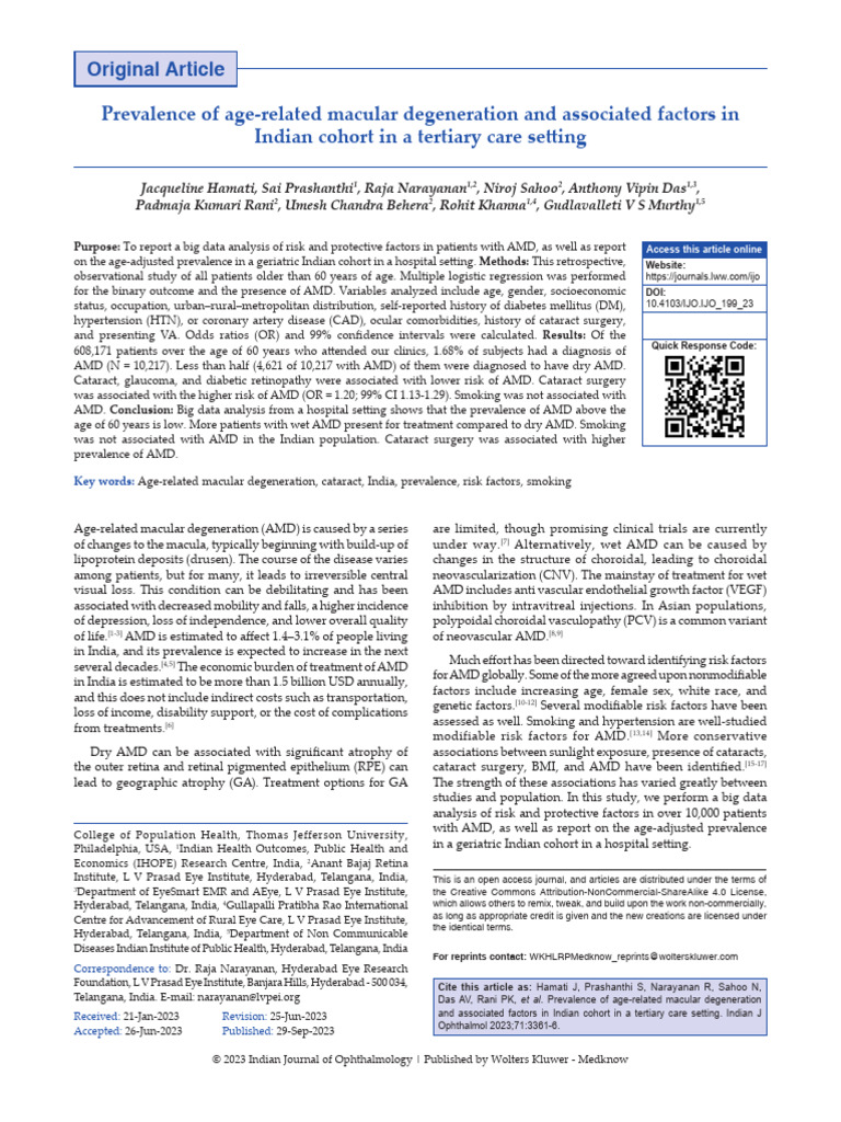 Prevalence of Age Related Macular Degeneration And.18 | PDF | Medical ...