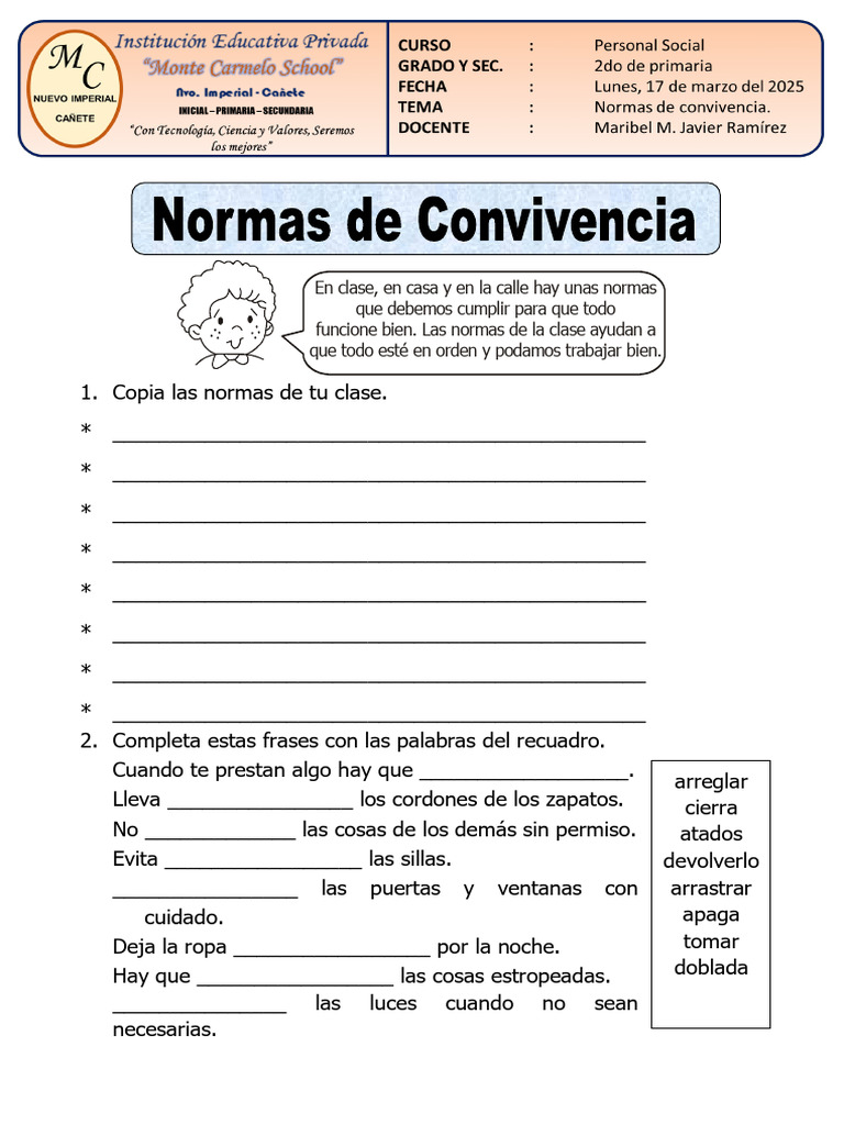 Normas de convivencia y higiene escolar | PDF