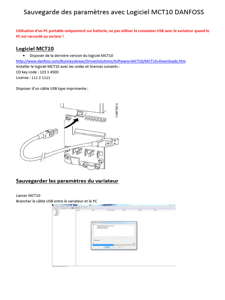 Sauvegarde avec Logiciel MCT10 Danfoss | PDF