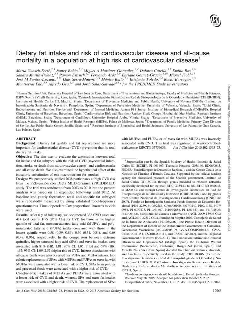 Fat Intake and Cardiovascular Risk Study | PDF | Cardiovascular ...